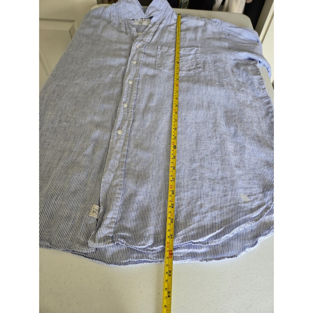Frank & Eileen Mackenzie Oversized Linen Shirt Blue Stripe OS Woven in Italy - Picture 11 of 13